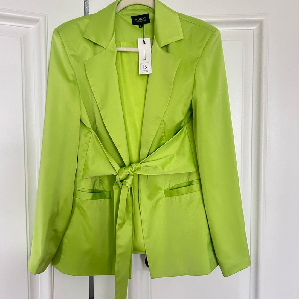 Bershka Lime Green Women's Blazer with attached belt